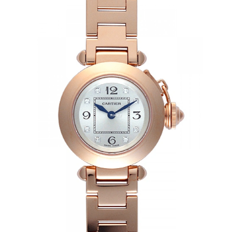Cartier,Pasha de Cartier 27mm,27mm,Rose Gold,Silver,Quartz,In-house Caliber,Sapphire,Crystal Glass,WJ124028