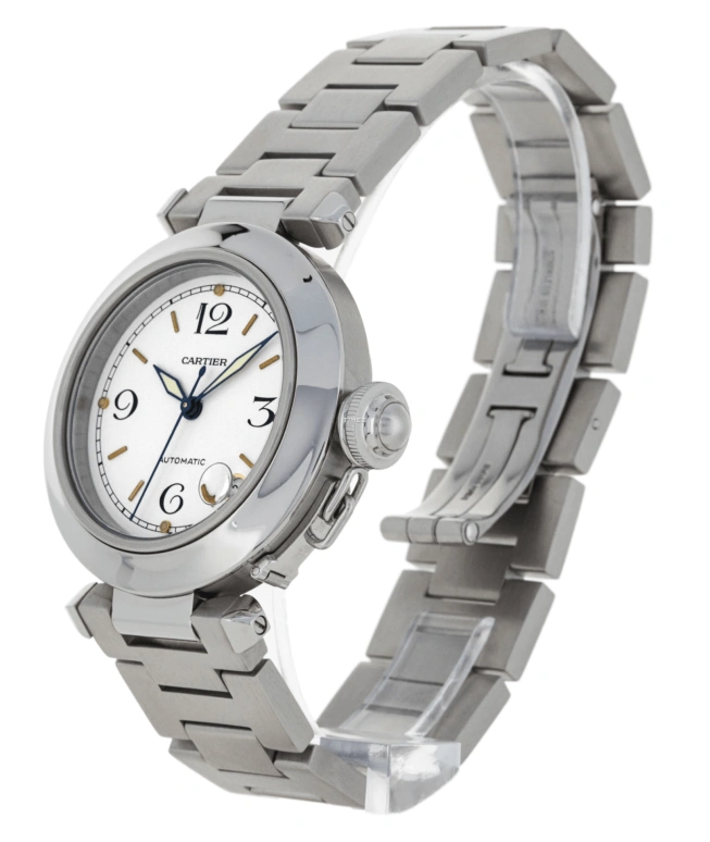 Cartier,Pasha de Cartier 35mm,35mm,Stainless Steel,White,Automatic,Day,Sapphire,Crystal Glass,W31015M7