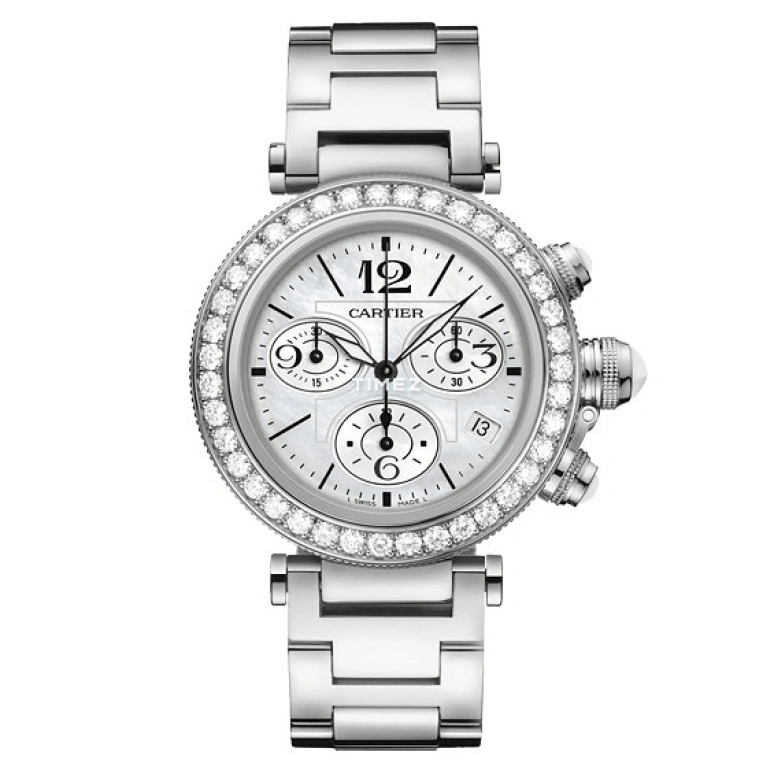 Cartier,Pasha de Cartier 37mm,37mm,White Gold,Silver,Quartz,Chronograph,Day,WJ130005