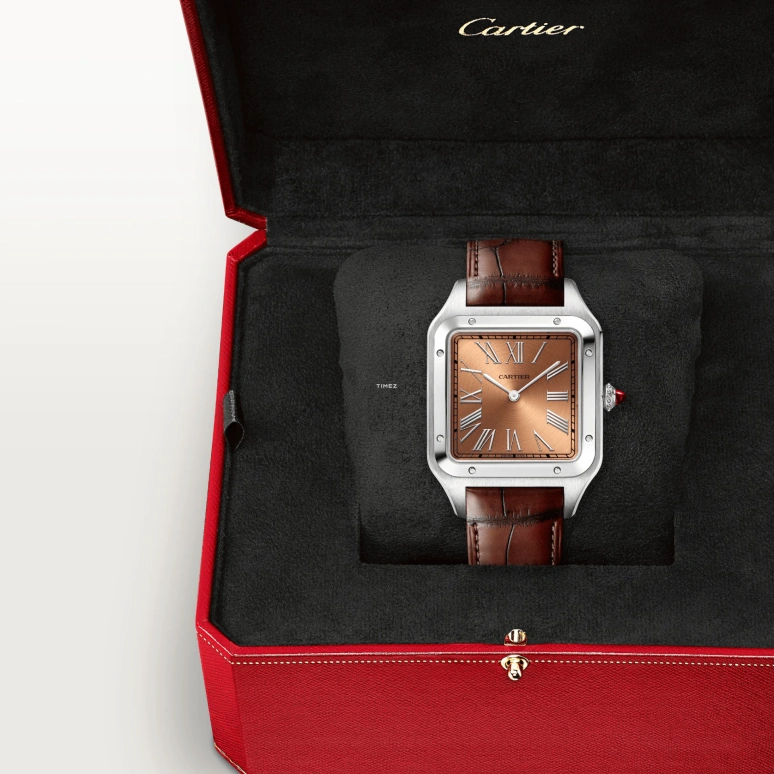Cartier,Santos de Cartier 46.60x39.90mm,46.60x39.90mm,Platinum,Brown,Copper,Handwound,36hours,In-house Caliber,WGSA0113