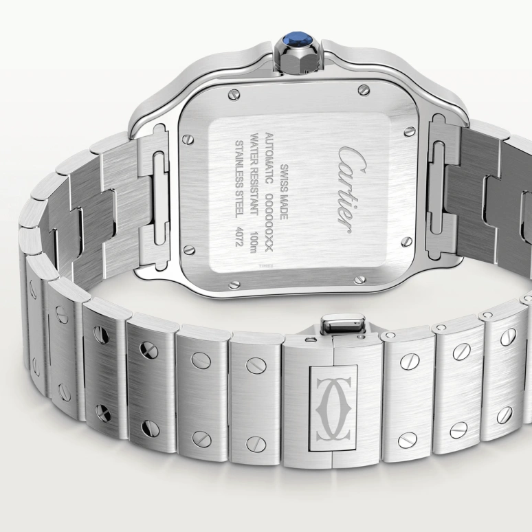 Cartier,Santos de Cartier 35.10mm,35.10mm,Stainless Steel,Brown,Gradient,Automatic,Day,Sapphire,Crystal Glass,WSSA0065