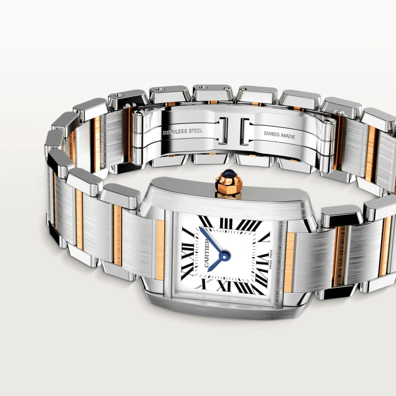 Cartier,Tank 25x20mm,25x20mm,Stainless Steel,Yellow Gold,Silver,Quartz,In-house Caliber,Sapphire,Crystal Glass,W51007Q4