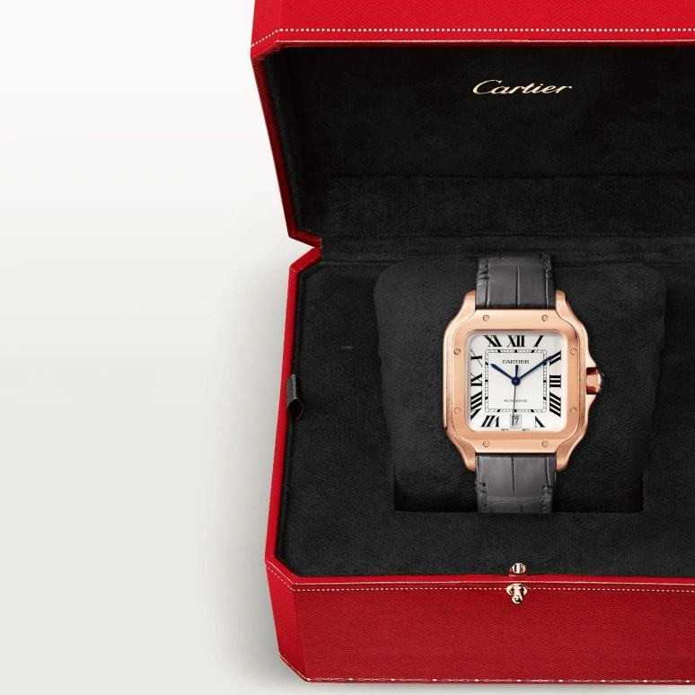 Cartier,Santos de Cartier 39.80x47.50mm,39.80x47.50mm,Rose Gold,Silver,Automatic,Day,42hours,WGSA0019