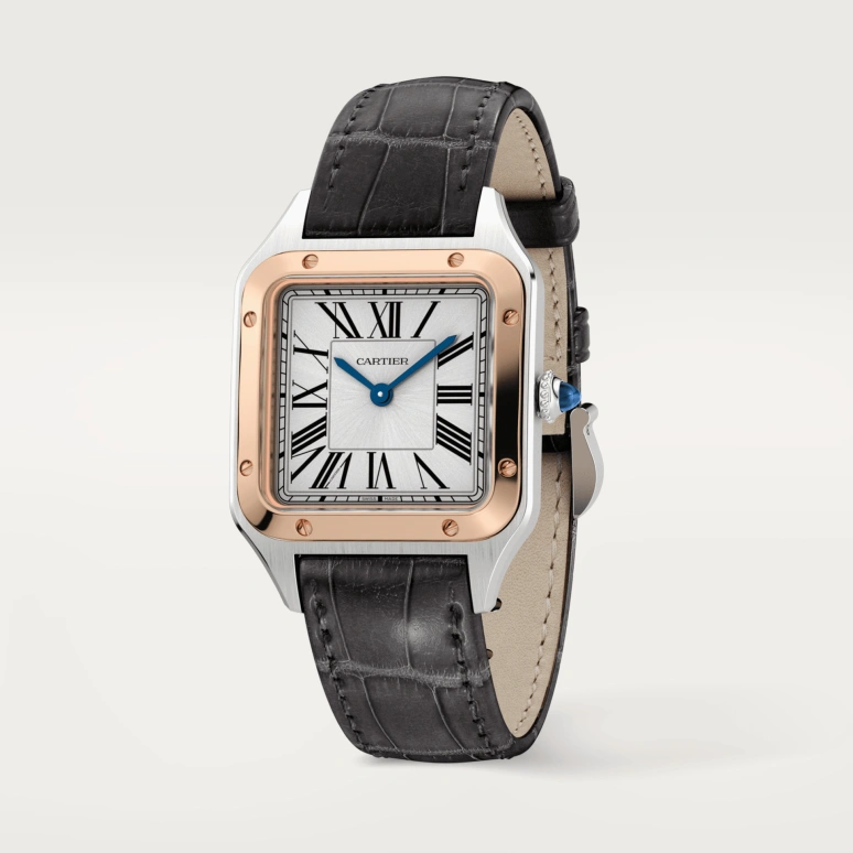Cartier,Santos de Cartier 38x27.50mm,38x27.50mm,Stainless Steel,Rose Gold,Silver,Quartz,Sapphire,Crystal Glass,Square,W2SA0012