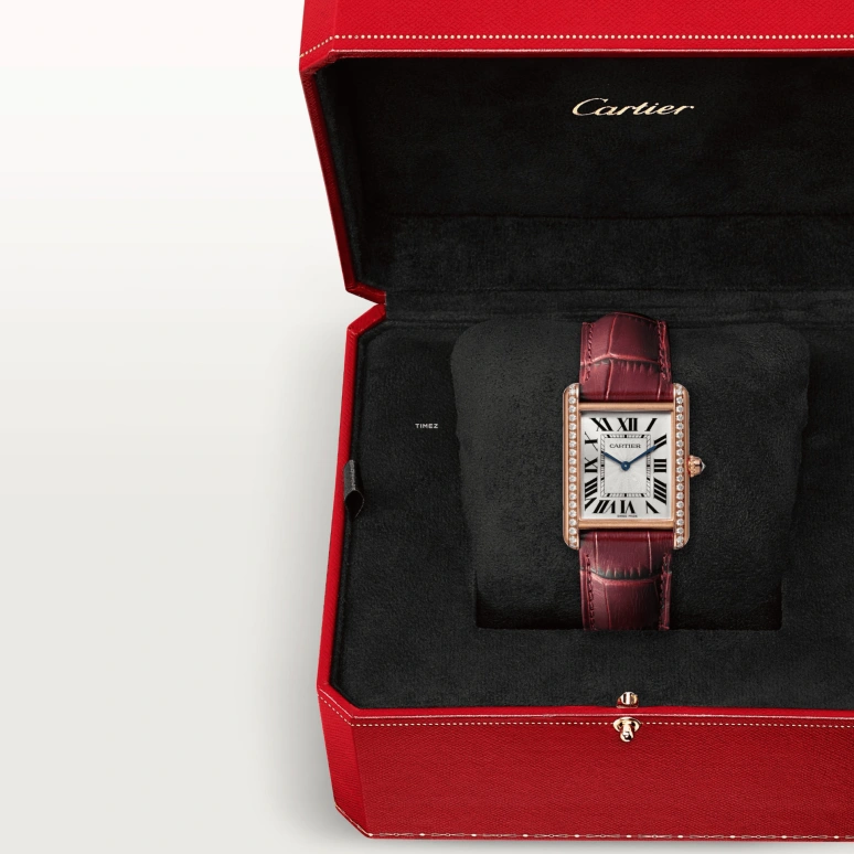 Cartier,Tank 33.70x25.50mm,33.70x25.50mm,Rose Gold,Silver,Handwound,38hours,In-house Caliber,WJTA0038