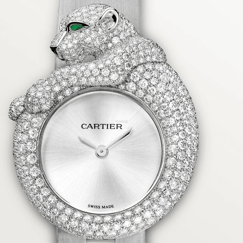 Cartier,High Jewelry Watches 33mm,33mm,White Gold,Silver,Quartz,In-house Caliber,Sapphire,Crystal Glass,HPI00341