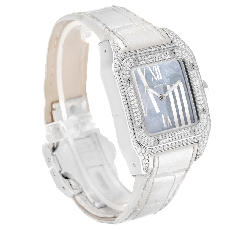 Cartier,Santos de Cartier 33mm,33mm,White Gold,Blue,Automatic,Sapphire,Crystal Glass,Square,WM503251