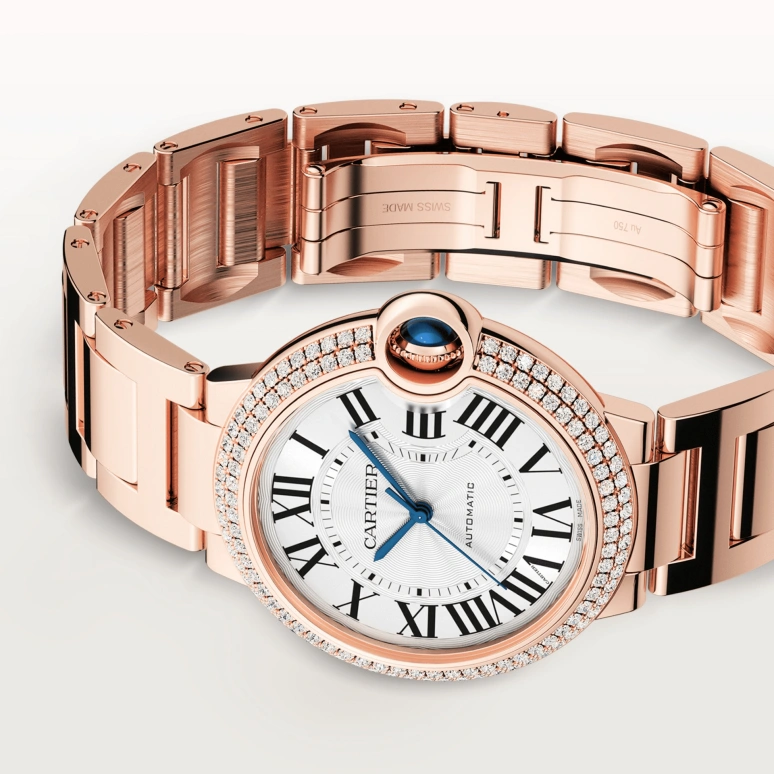 Cartier,Ballon Bleu de Cartier 36mm,36mm,Rose Gold,Silver,Automatic,Sapphire,Crystal Glass,Round,WJBB0067