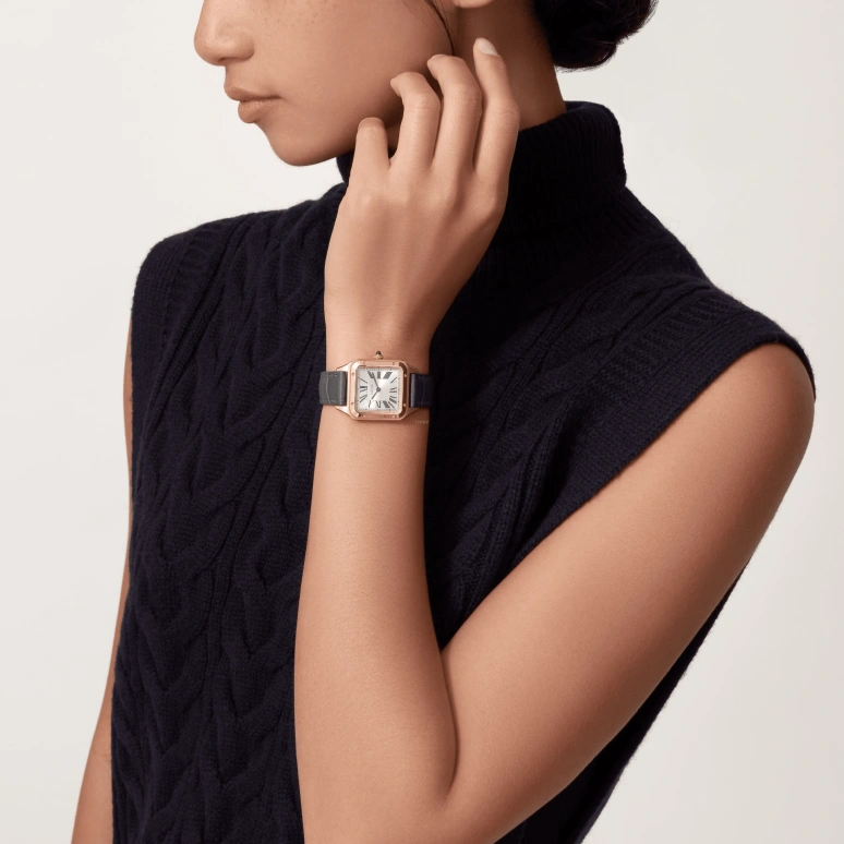 Cartier,Santos de Cartier 38x27.50mm,38x27.50mm,Rose Gold,Silver,Quartz,Sapphire,Crystal Glass,Square,WGSA0022
