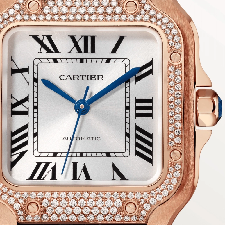 Cartier,Santos de Cartier 35.10mm,35.10mm,Rose Gold,Silver,Automatic,42hours,In-house Caliber,WJSA0012