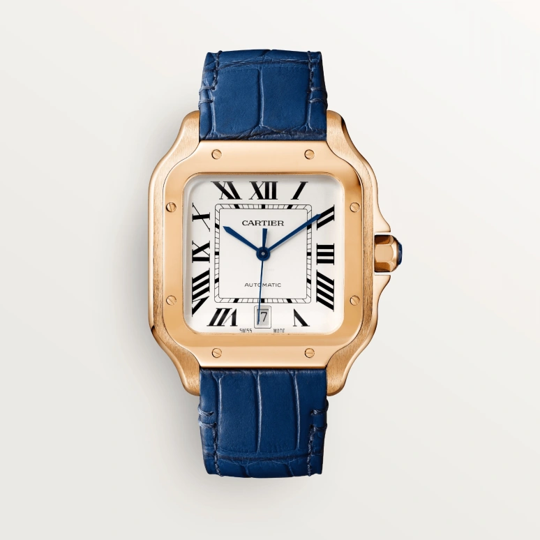 Cartier,Santos de Cartier 39.80x47.50mm,39.80x47.50mm,Rose Gold,Silver,Automatic,Day,42hours,WGSA0018