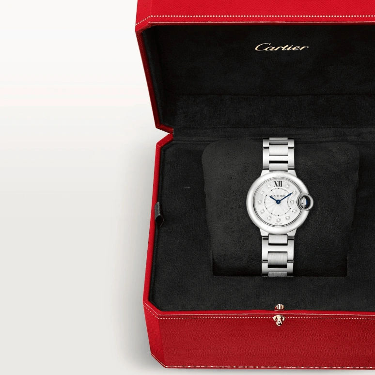 Cartier,Ballon Bleu de Cartier 28mm,28mm,Stainless Steel,Silver,Quartz,In-house Caliber,Sapphire,Crystal Glass,WE902073