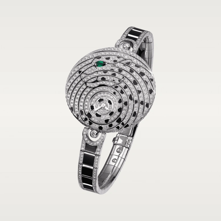 Cartier,High Jewelry Watches ,White Gold,Silver,Black,Quartz,Sapphire,Crystal Glass,Round,HPI00956