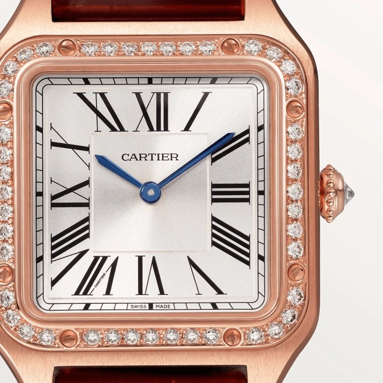 Cartier,Santos de Cartier 38x27.50mm,38x27.50mm,Rose Gold,Silver,Quartz,Sapphire,Crystal Glass,Square,WJSA0017