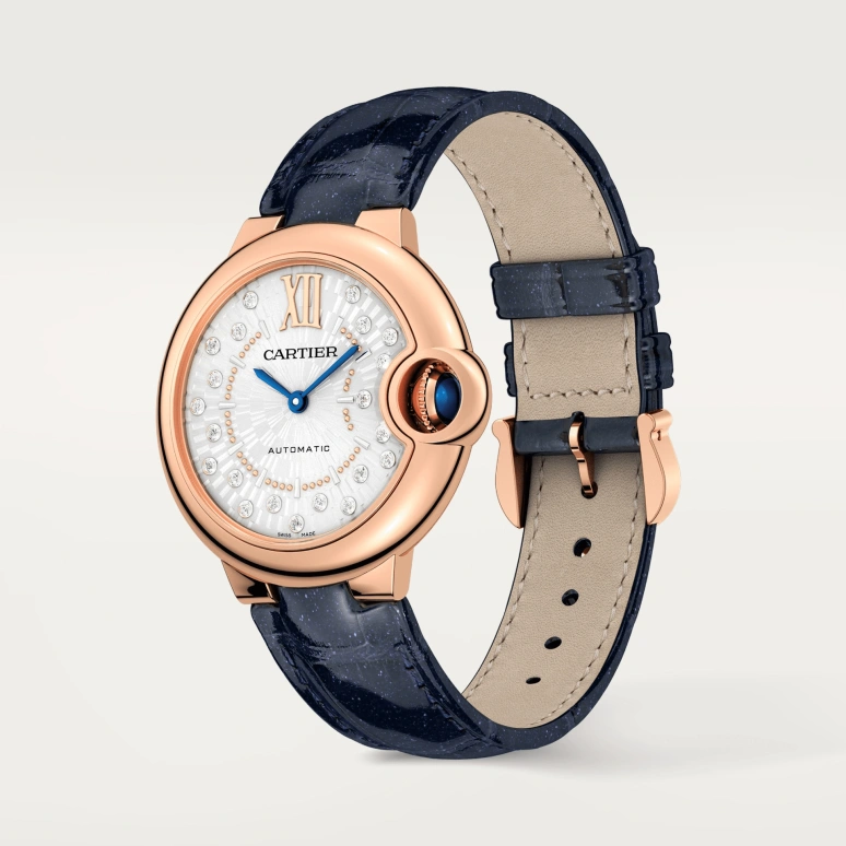 Cartier,Ballon Bleu de Cartier 33mm,33mm,Rose Gold,Silver,Automatic,Sapphire,Crystal Glass,Round,WGBB0052