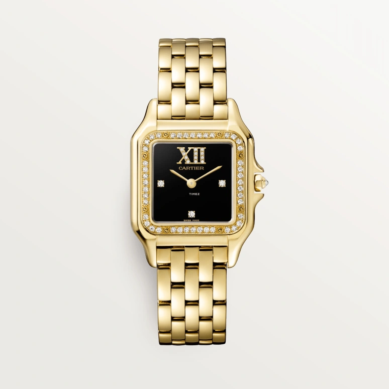 Cartier,Panthère de Cartier 36.50x26.70mm,36.50x26.70mm,Yellow Gold,Black,Quartz,Sapphire,Crystal Glass,Square,WJPN0074