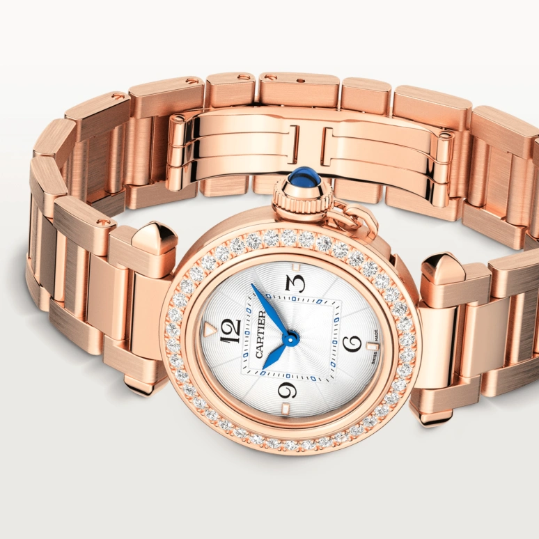 Cartier,Pasha de Cartier 30mm,30mm,Rose Gold,Silver,Quartz,Sapphire,Crystal Glass,Round,WJPA0018