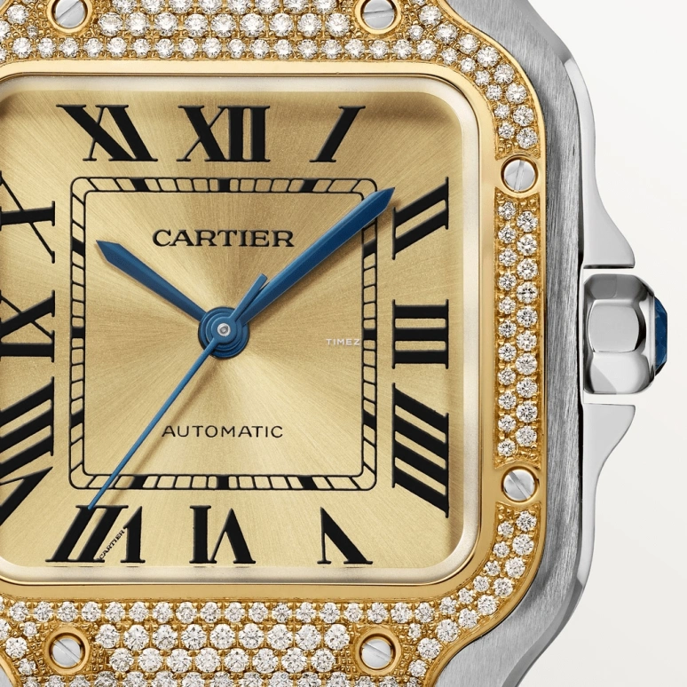 Cartier,Santos de Cartier 35.10mm,35.10mm,Stainless Steel,Yellow Gold,Gold,Automatic,42hours,In-house Caliber,W3SA0007