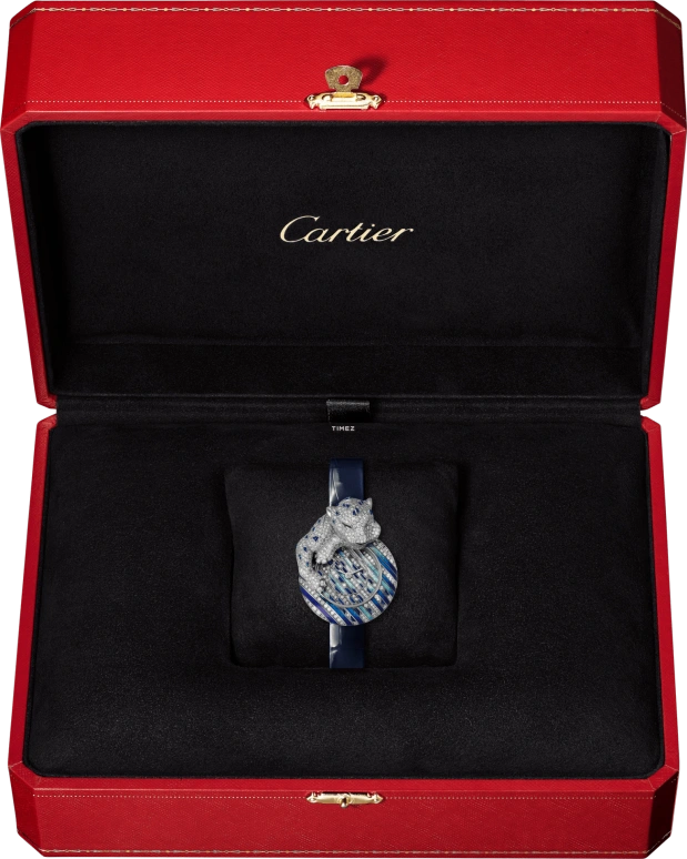 Cartier,Panthère de Cartier 28.40mm,28.40mm,White Gold,Multi-Color,Blue,Silver,Quartz,Sapphire,Crystal Glass,Other,HPI01388