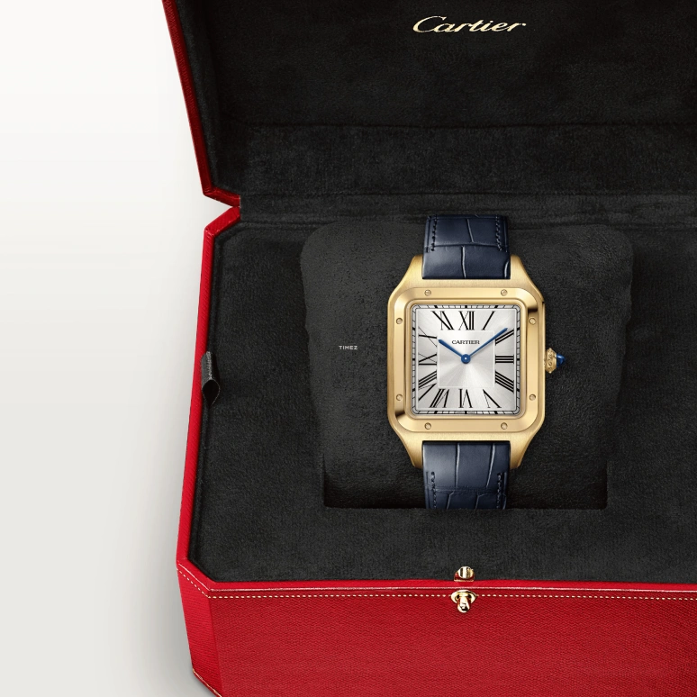 Cartier,Santos de Cartier 46.60x33.90mm,46.60x33.90mm,Yellow Gold,Silver,Handwound,36hours,In-house Caliber,WGSA0108