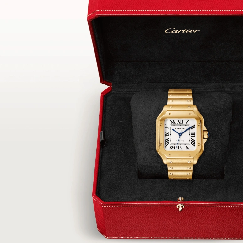 Cartier,Santos de Cartier 35.10mm,35.10mm,Yellow Gold,Silver,Automatic,42hours,In-house Caliber,WGSA0030