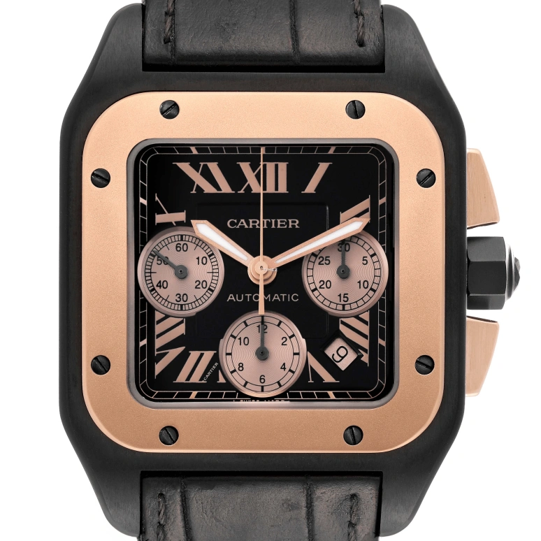 Cartier,Santos de Cartier 46.65x41.65mm,46.65x41.65mm,Rose Gold,Stainless Steel,Titanium Gold,Black,Automatic,Chronograph,Day,W2020004