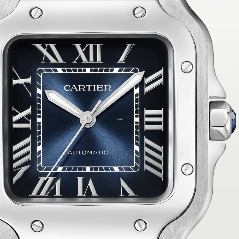Cartier,Santos de Cartier 35.10mm,35.10mm,Stainless Steel,Gradient,Blue,Automatic,42hours,In-house Caliber,WSSA0063