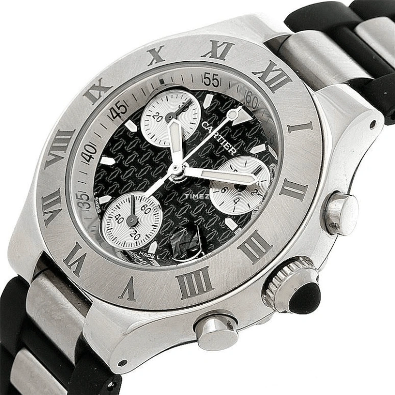 Cartier,21 Chronoscaph 36.40mm,36.40mm,Stainless Steel,Black,Silver,Quartz,Chronograph,Day,W10198U2
