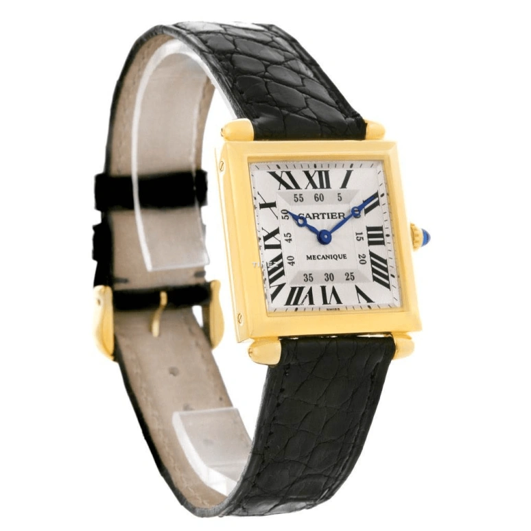 Cartier,Tank 26mm,26mm,Yellow Gold,Silver,Handwound,Sapphire,Crystal Glass,Square,W1527551