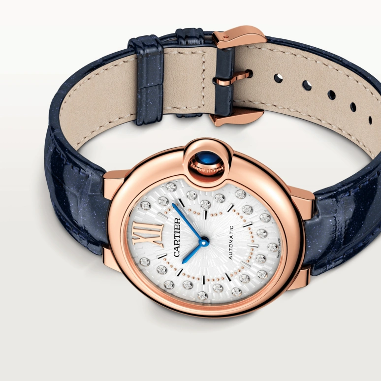 Cartier,Ballon Bleu de Cartier 36mm,36mm,Rose Gold,Silver,Automatic,Sapphire,Crystal Glass,Round,WGBB0053