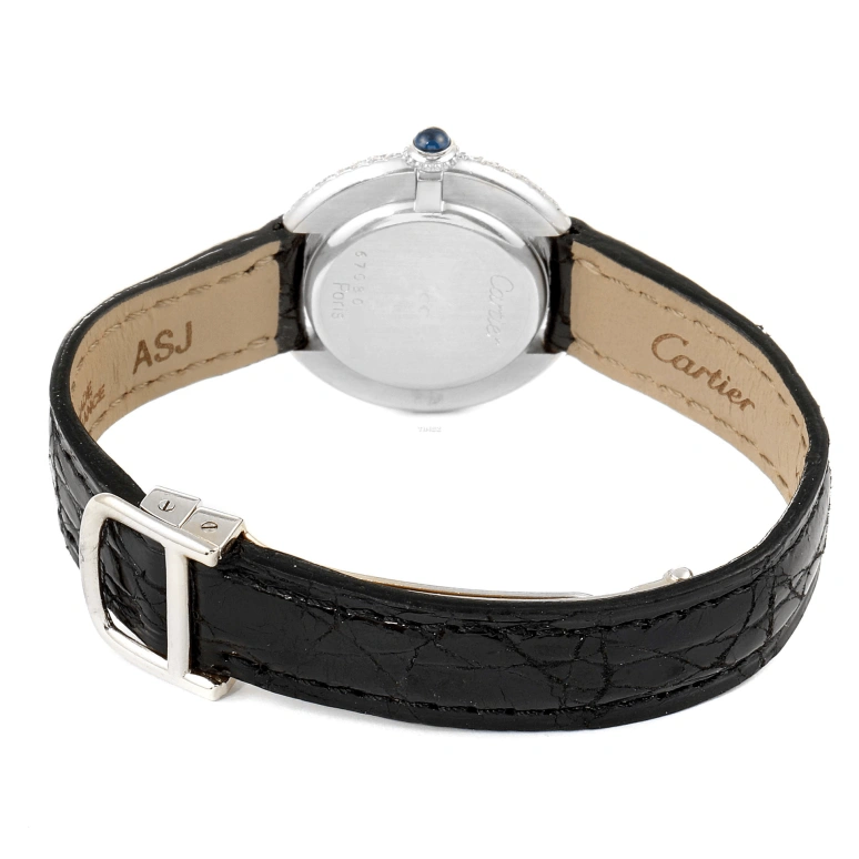 Cartier,Other 26mm,26mm,White Gold,White,Handwound,Sapphire,Crystal Glass,Round,W15071G8
