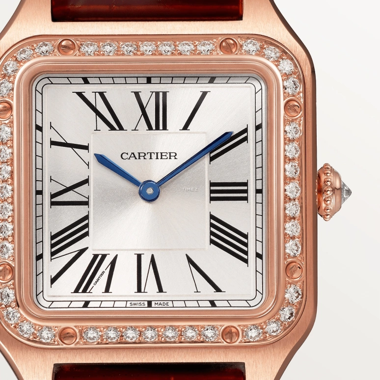 Cartier,Santos de Cartier 38x27.50mm,38x27.50mm,Rose Gold,Silver,Quartz,Sapphire,Crystal Glass,Square,WJSA0026