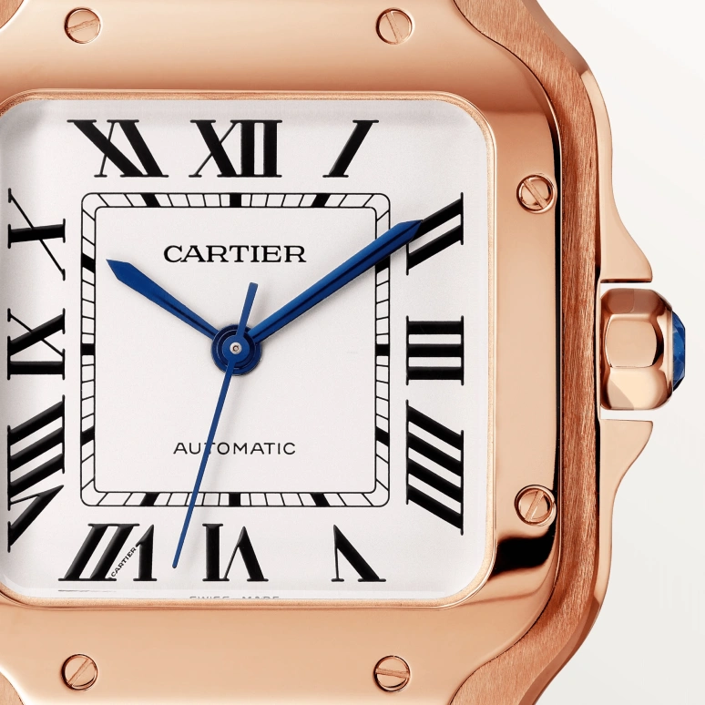 Cartier,Santos de Cartier 35.10x41.90mm,35.10x41.90mm,Rose Gold,Silver,Automatic,42hours,In-house Caliber,WGSA0031