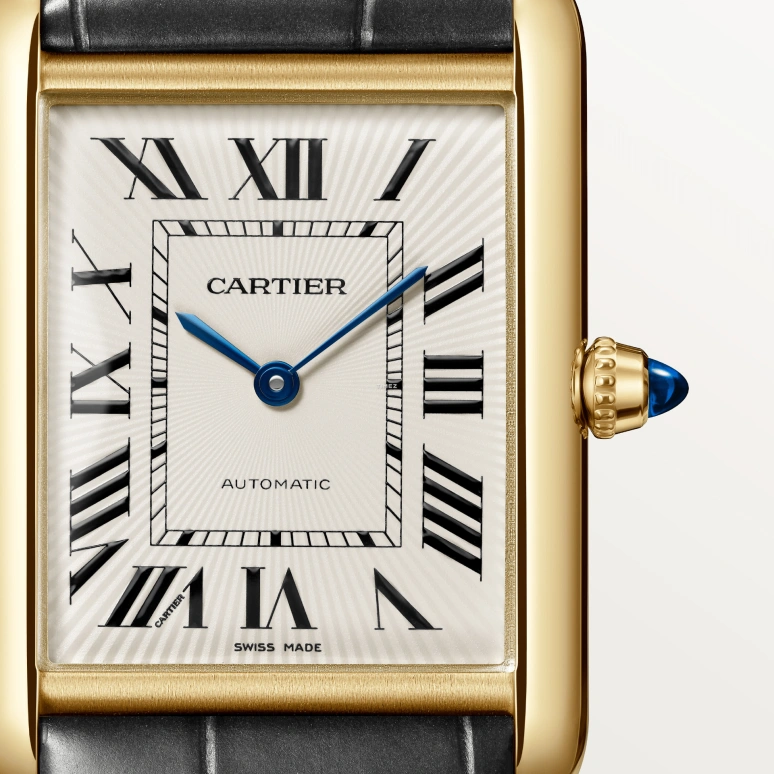 Cartier,Tank 38.10x27.75mm,38.10x27.75mm,Yellow Gold,Silver,Automatic,In-house Caliber,Sapphire,Crystal Glass,WGTA0357
