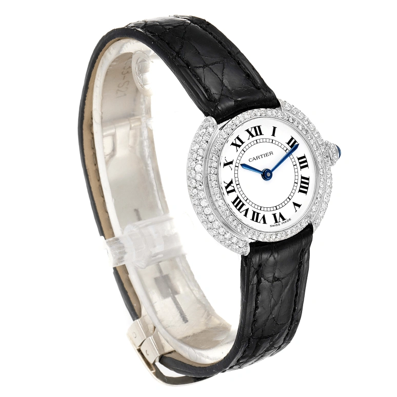 Cartier,Other 26mm,26mm,White Gold,White,Handwound,Sapphire,Crystal Glass,Round,W15071G8