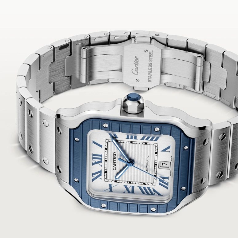 Cartier,Santos de Cartier 39.80mm,39.80mm,Stainless Steel,Silver,Automatic,Day,42hours,WSSA0047