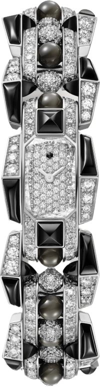 Cartier,Clash 18.40x32.70mm,18.40x32.70mm,White Gold,Silver,Quartz,Sapphire,Brilliant Cut,Spine,Obsidian,WJMB0003