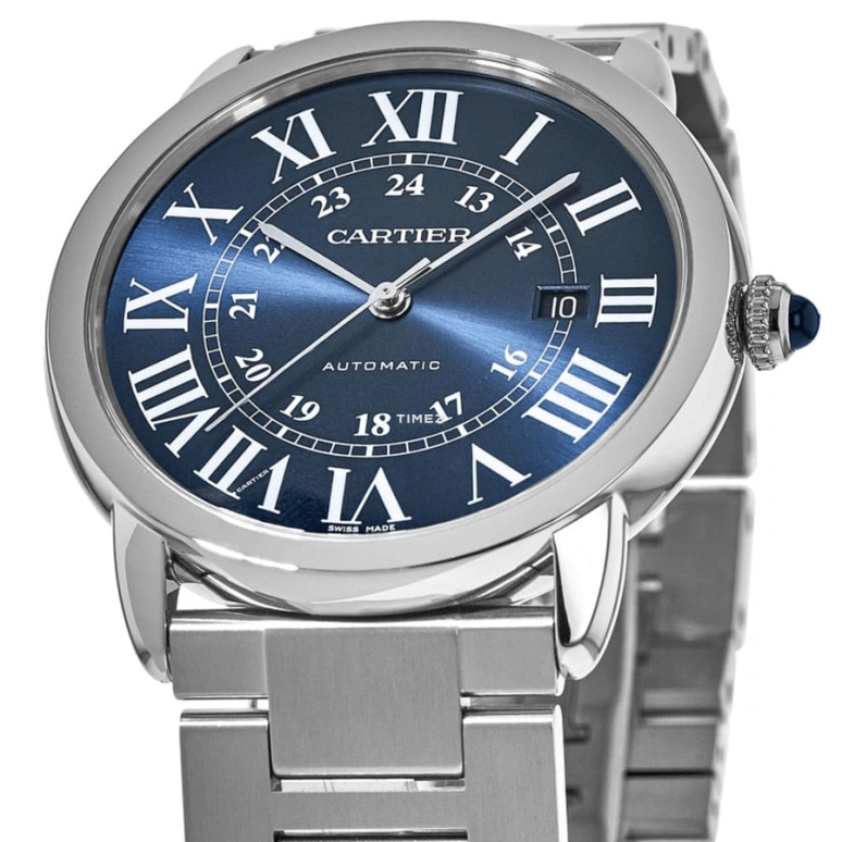 Cartier,Ronde de Cartier 42mm,42mm,Stainless Steel,Blue,Automatic,Day,42hours,WSRN0023