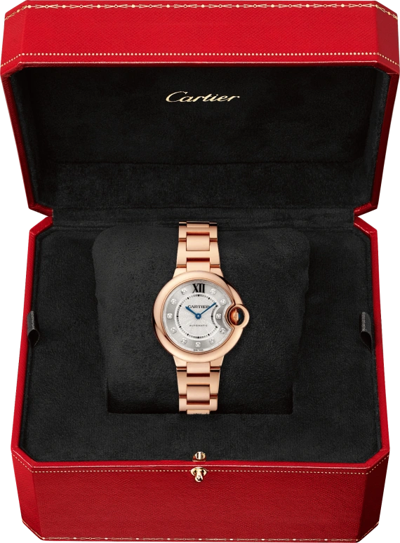 Cartier,Ballon Bleu de Cartier 33mm,33mm,Rose Gold,Silver,Automatic,Sapphire,Crystal Glass,Round,WE902062