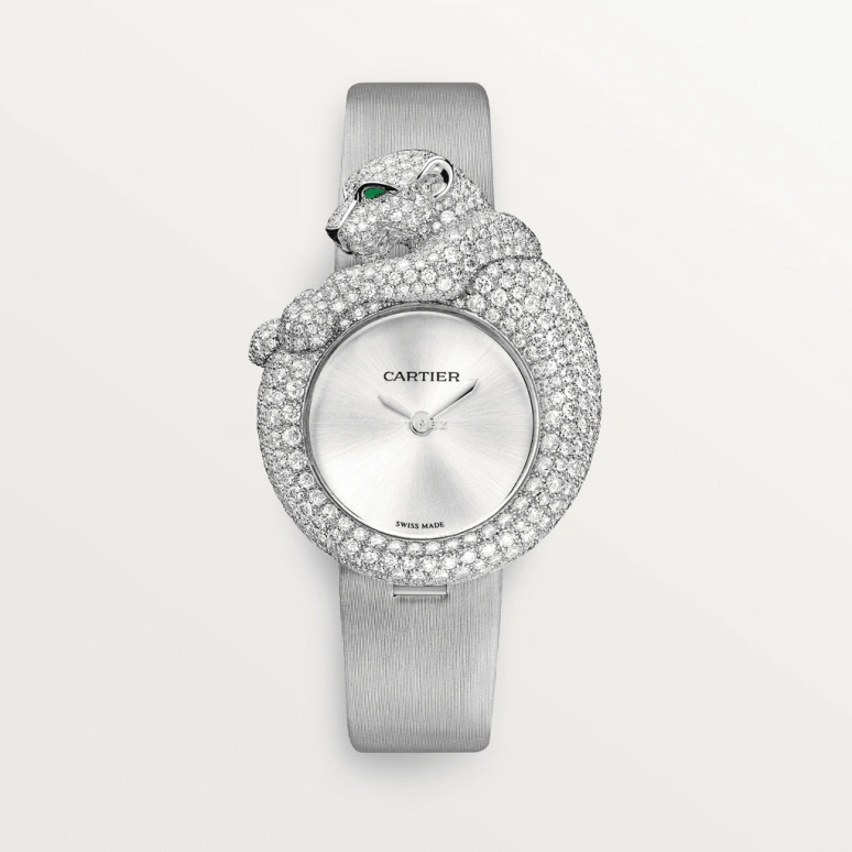 Cartier,High Jewelry Watches 33mm,33mm,White Gold,Silver,Quartz,In-house Caliber,Sapphire,Crystal Glass,HPI00341