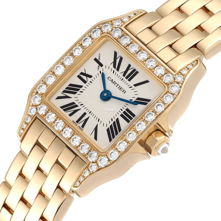 Cartier,Santos de Cartier 28.25x21.65mm,28.25x21.65mm,Yellow Gold,Silver,Quartz,In-house Caliber,Sapphire,Crystal Glass,WF9001Y7