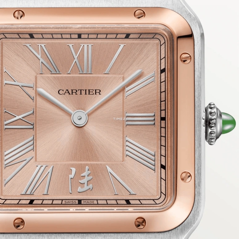 Cartier,Santos de Cartier 43.50x31.40mm,43.50x31.40mm,Stainless Steel,Rose Gold,Rose Gold,Handwound,Sapphire,Crystal Glass,Square,W2SA0027