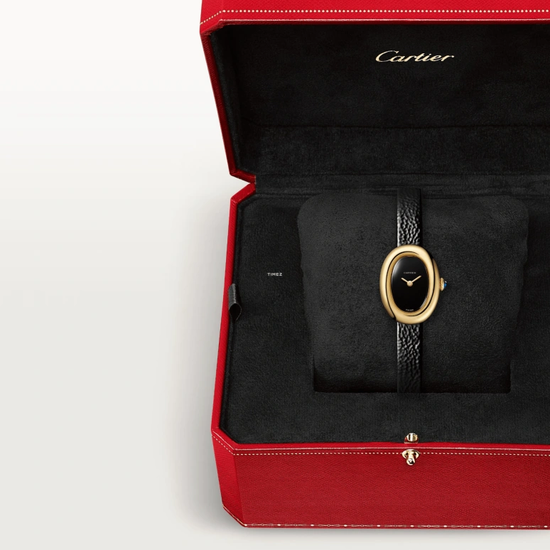 Cartier,Baignoire 24.60x18.70mm,24.60x18.70mm,Yellow Gold,Black,Quartz,Sapphire,Crystal Glass,Oval,WGBA0040