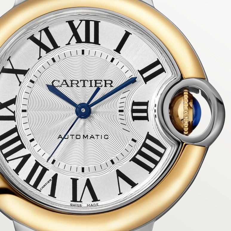 Cartier,Ballon Bleu de Cartier 33mm,33mm,Stainless Steel,Yellow Gold,Silver,Automatic,Sapphire,Crystal Glass,Round,W2BB0037