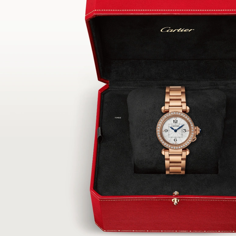 Cartier,Pasha de Cartier 30mm,30mm,Rose Gold,White,Quartz,Sapphire,Crystal Glass,Round,WJPA0039