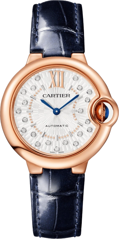 Cartier,Ballon Bleu de Cartier 33mm,33mm,Rose Gold,Silver,Automatic,Sapphire,Crystal Glass,Round,WGBB0052