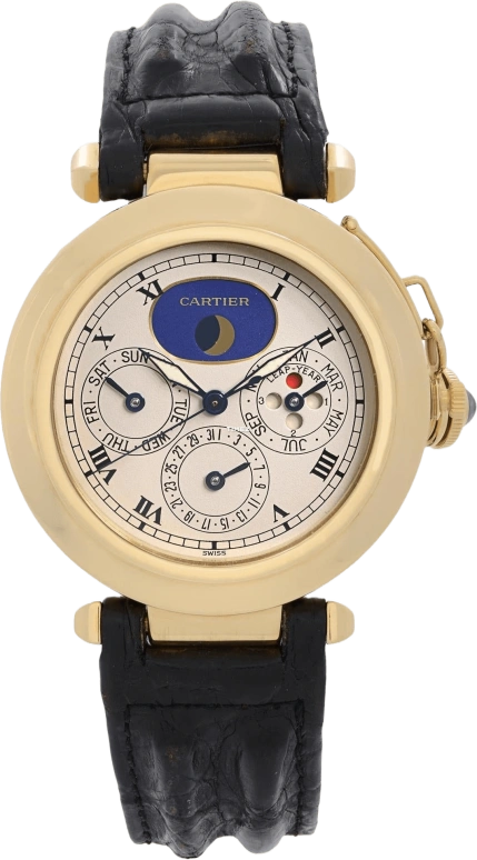 Cartier,Pasha de Cartier 38mm,38mm,Yellow Gold,Cream white,Quartz,Moonphase,Perpetual Calendar,Leap Year,Month,Sapphire,Round,30003