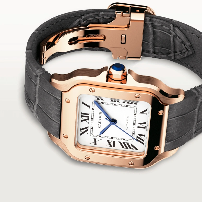 Cartier,Santos de Cartier 35.10mm,35.10mm,Rose Gold,Silver,Automatic,42hours,In-house Caliber,WGSA0028