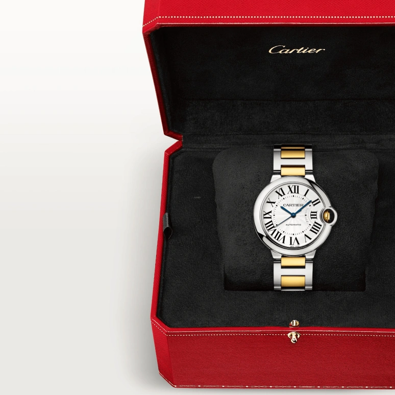 Cartier,Ballon Bleu de Cartier 36mm,36mm,Stainless Steel,Yellow Gold,Silver,Automatic,Sapphire,Crystal Glass,Round,W2BB0030