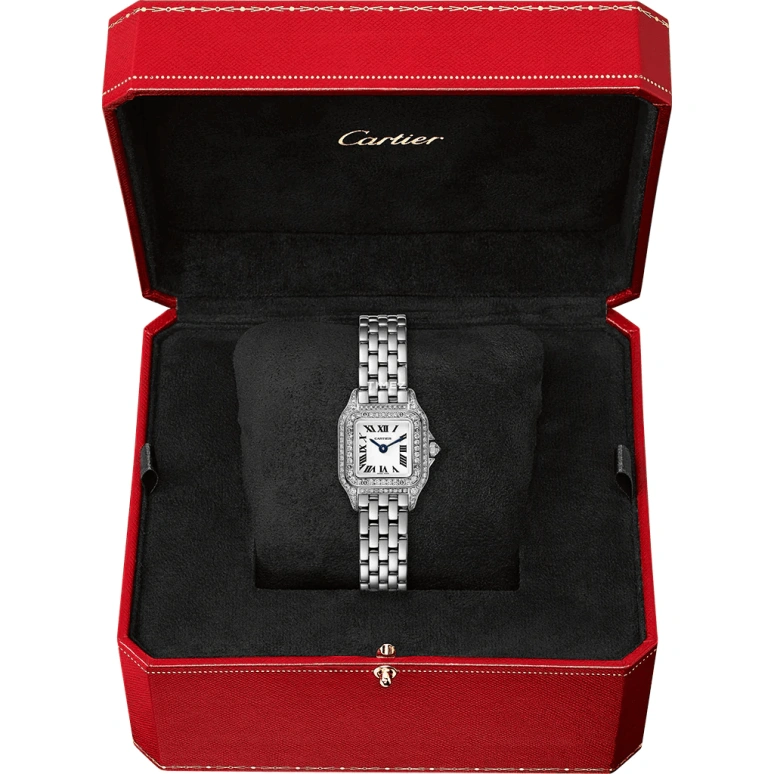 Cartier,Panthère de Cartier 25x20mm,25x20mm,White Gold,Silver,Quartz,Sapphire,Crystal Glass,Square,WJPN0046